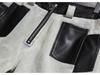 Women's Retro Washed Straight-Leg Jeans with Leather Splice, Contrasting Colors - 2025 Spring Street Style.