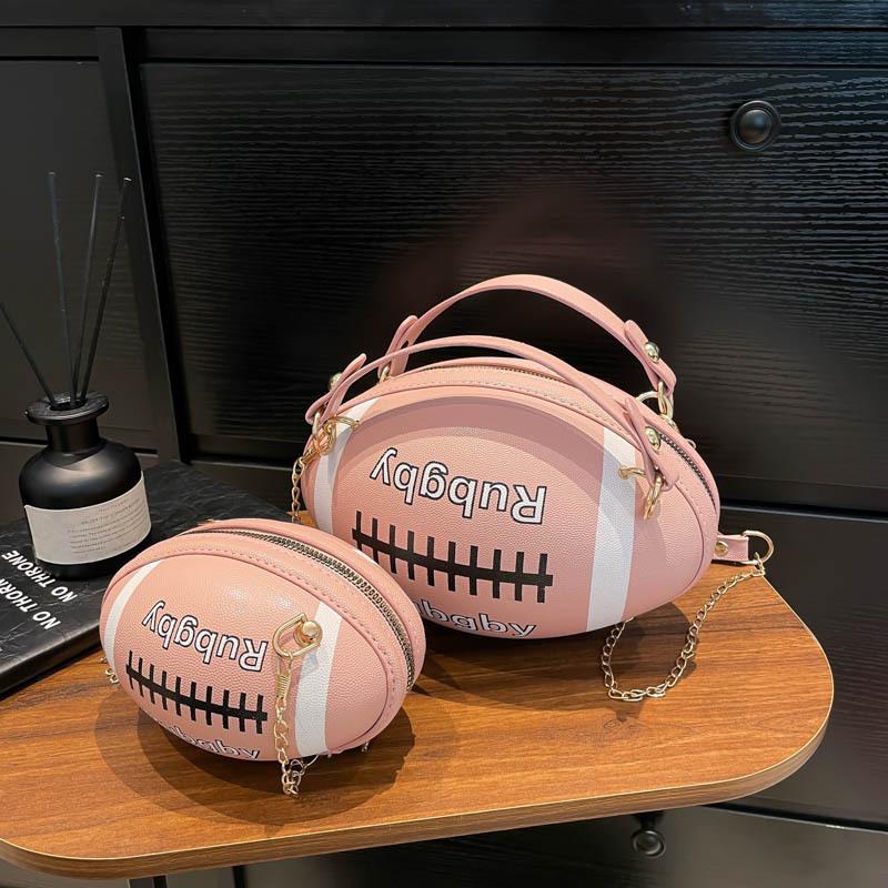 Personalized Rugby Small Bag 2025 New Japanese Soft Girl Cartoon Fashion Shoulder Chain Crossbody Small Round Bag Pu