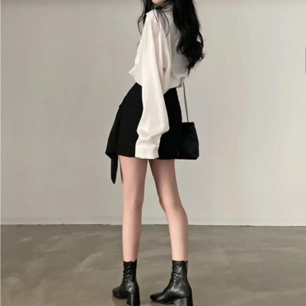 Dámské soupravy Dlouhý rukáv Jednobarevné košile Nepravidelné Mini sukně Ženy Dvoudílné Štíhlé Sexy Korejský styl Šik Stylové Štíhlé