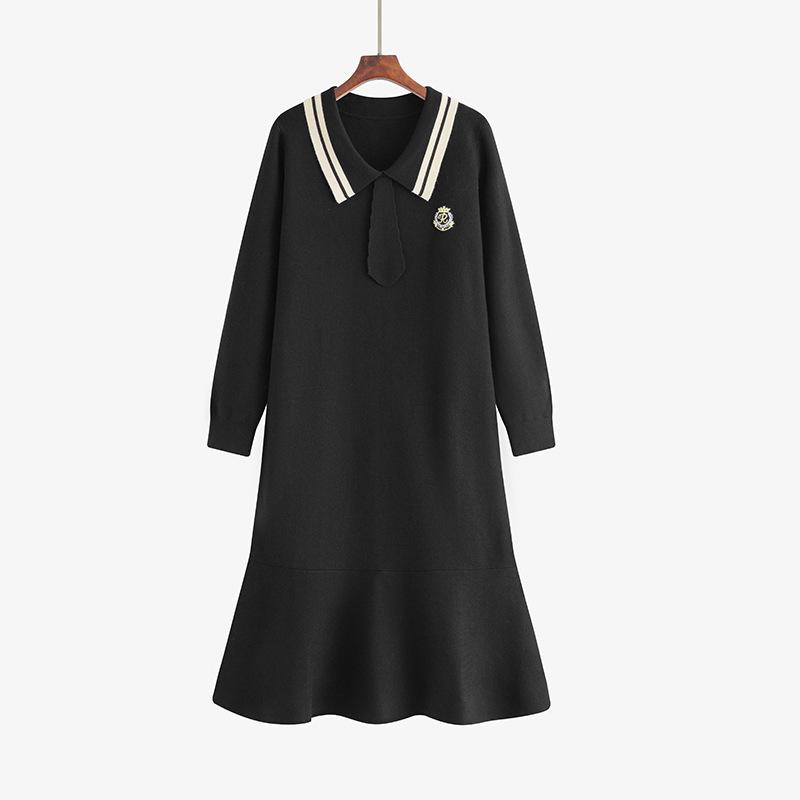 

Плюс Размер Женский Темпераментный Стиль Колледж Повседневный Свитер Платье XL чёрный