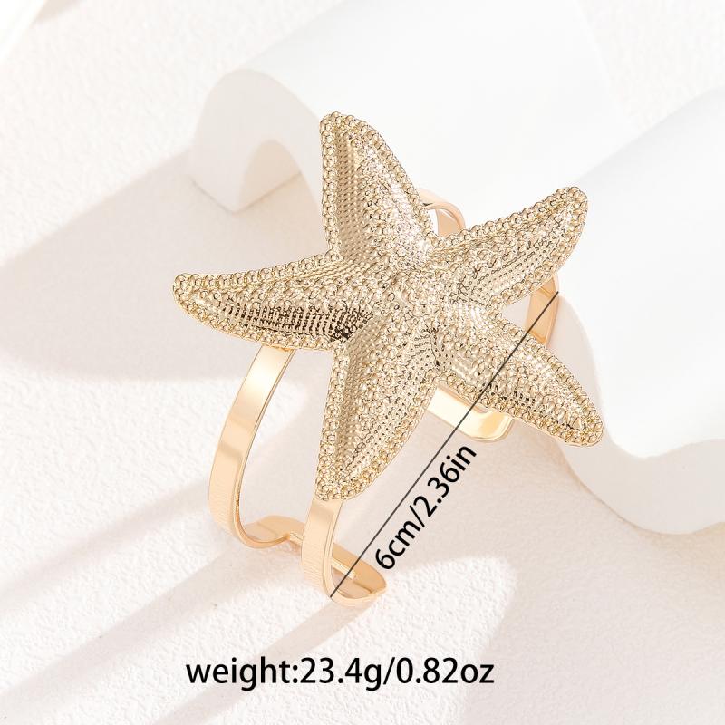 Vintage Metal Starfish Upper Arm Cuff Bracelet For Women Gold Color Geometric Open Bangles Aesthetic Jewelry Gift