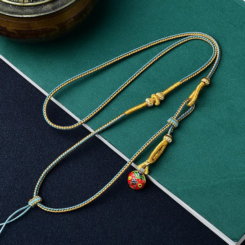 

Luxury Handmade Woven Gold Jade Pendant Necklace Rope Sweater Chain