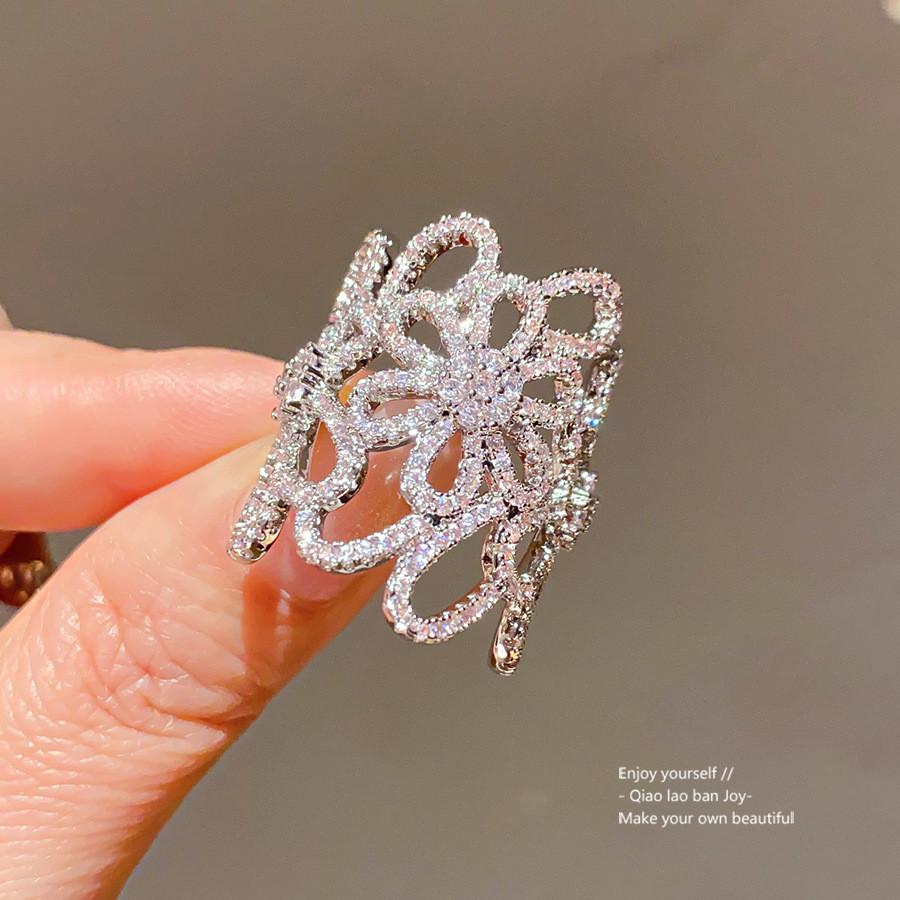 Flower Open Ring With Zirconia And 18k Gold Plating For Women Fashion Jewelry