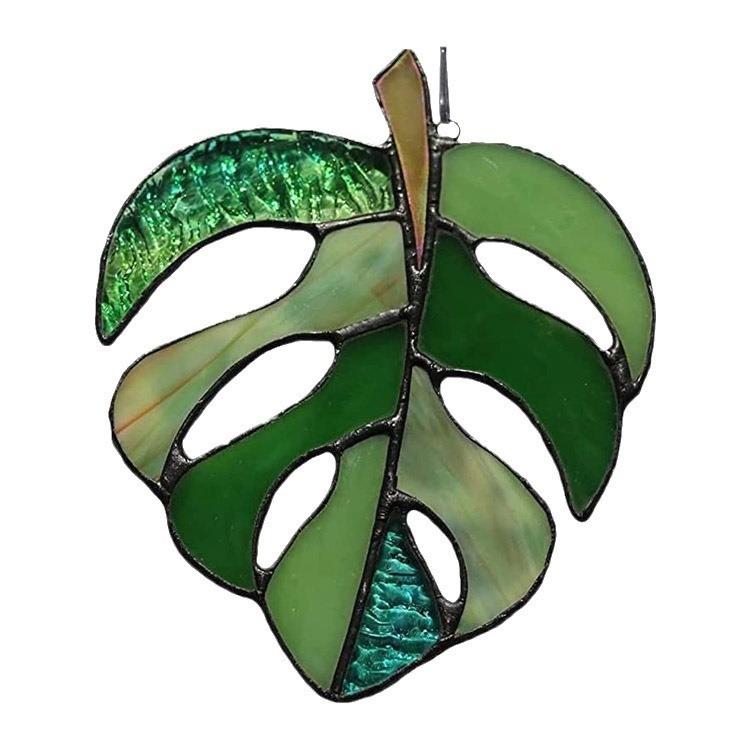 Window Stained Glass Hangings Monstera Suncatcher Leaf Plant Wall Ornaments Art