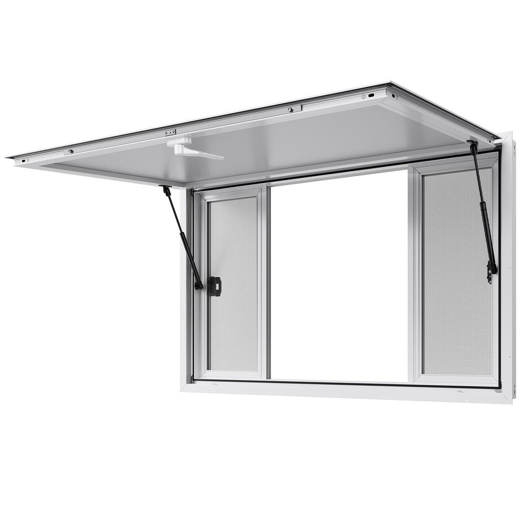 Verkaufsfenster 135x84 cm, Servicefenster aus Aluminiumlegierung für Food Truck, bis zu 85 Grad aufstellbares Bedienfenster mit 4 Schiebefenstern, Markisentür,