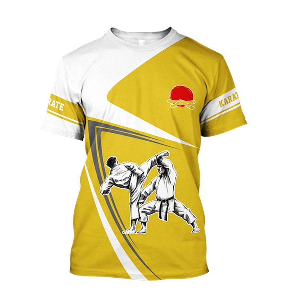 Men's Karate 3D Sports T-shirt, Outdoor Fitness Sportswear, Casual Oversized Round Neck T-shirt, Men's Short Sleeved Wrestling T