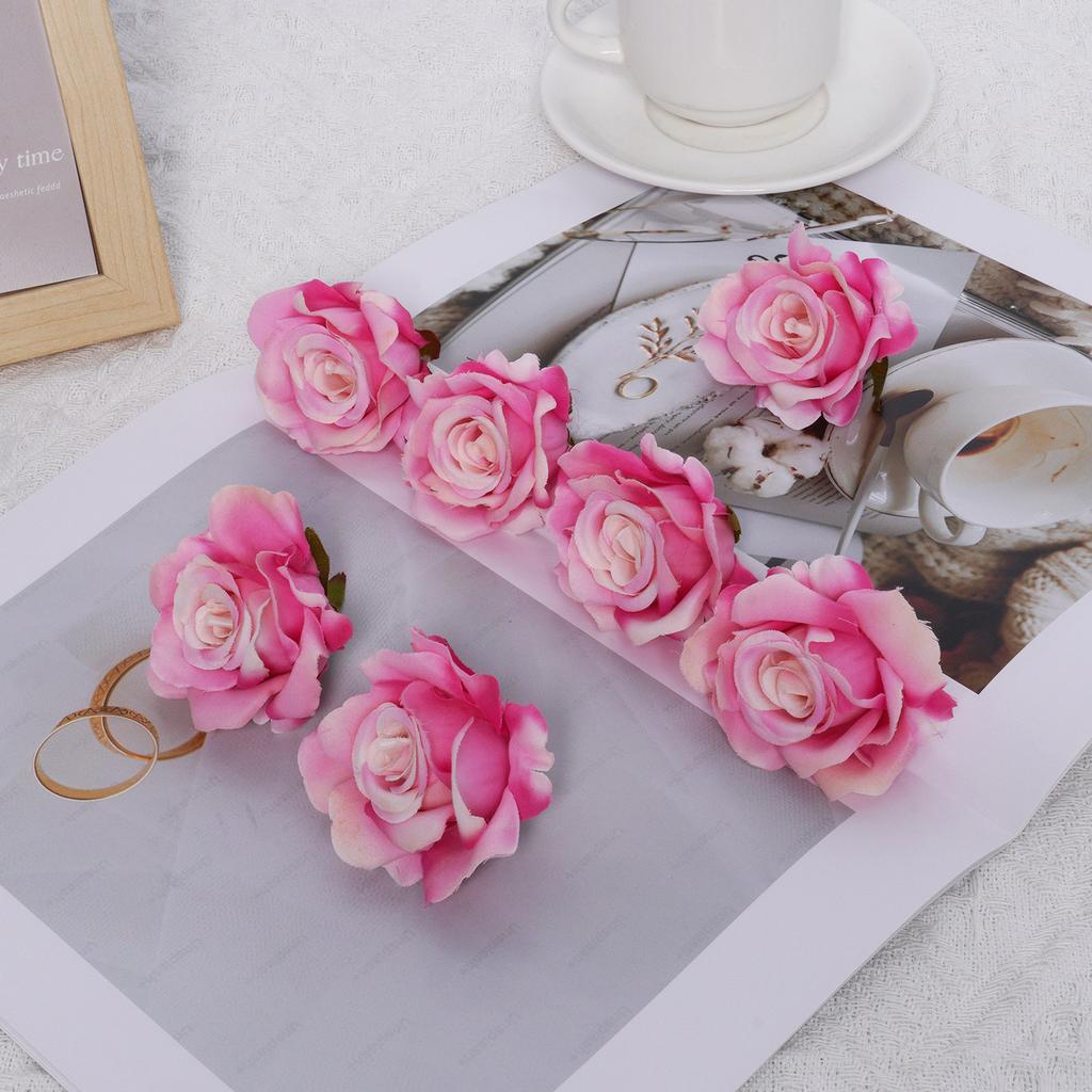 7pcs 6CM Silk Rose Heads Vintage Artificial Flowers Wedding DIY Wreath Garland Accessories DIY Gifts Box Scrapbooks Decor
