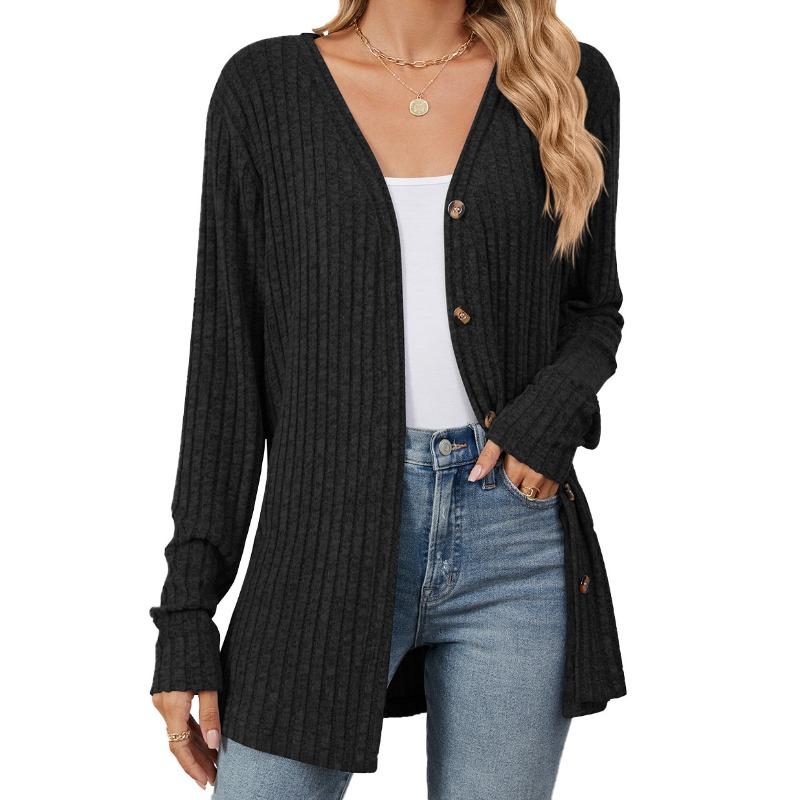 Damen Bluse Herbst Langarm Button Up Cardigan Strick Gebürstet Tops