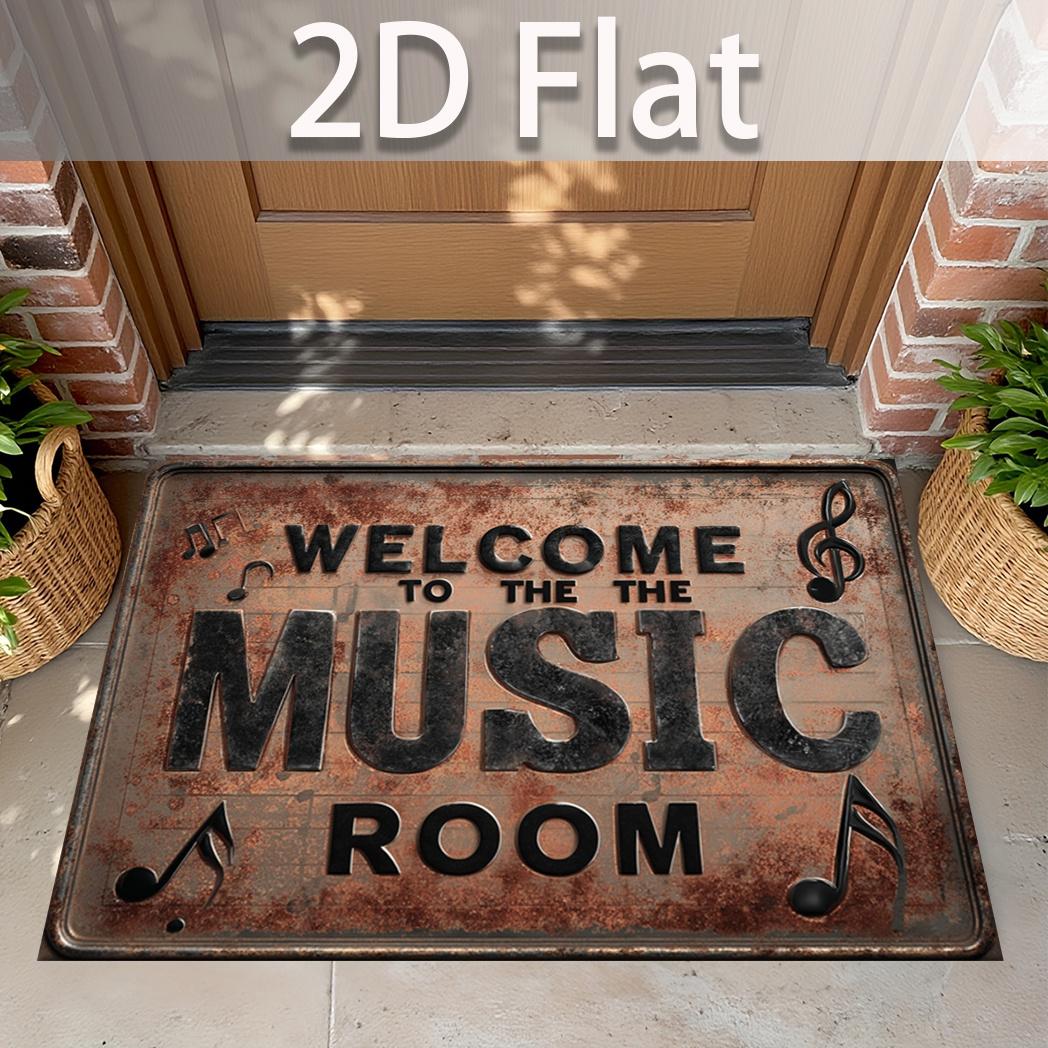 

Music Theme Welcome To Music Room Door Mat | Non-Slip, Suitable for Entryways, Hallways, Balconies, Garages, Washable, Polyester 40x60cm