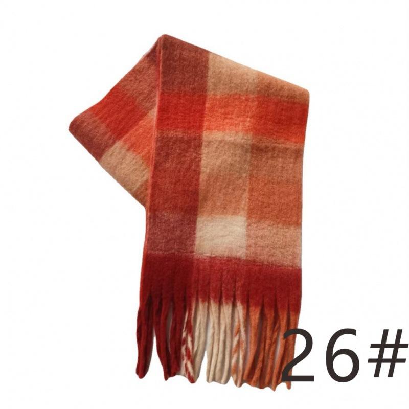 Autumn and winter European and American color matching AC imitation cashmere thick fringed scarf rainbow plaid mohair warm female student plus