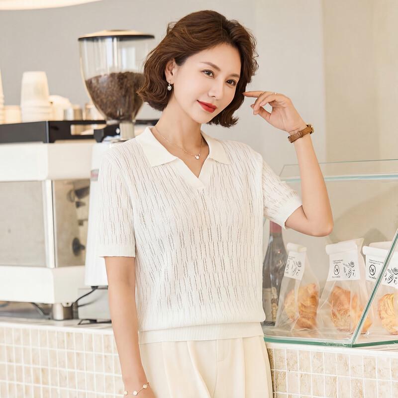 

Haoyi Women s Summer Hollow Knit Polo T-Shirt with Silk Blend XL