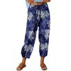 Sommer frauen Hosen Baumwolle Leinen Hohe Taille Kordelzug Neun-viertel Hosen Elastische Taille Bundle Fuß Mund Retro Druck hosen