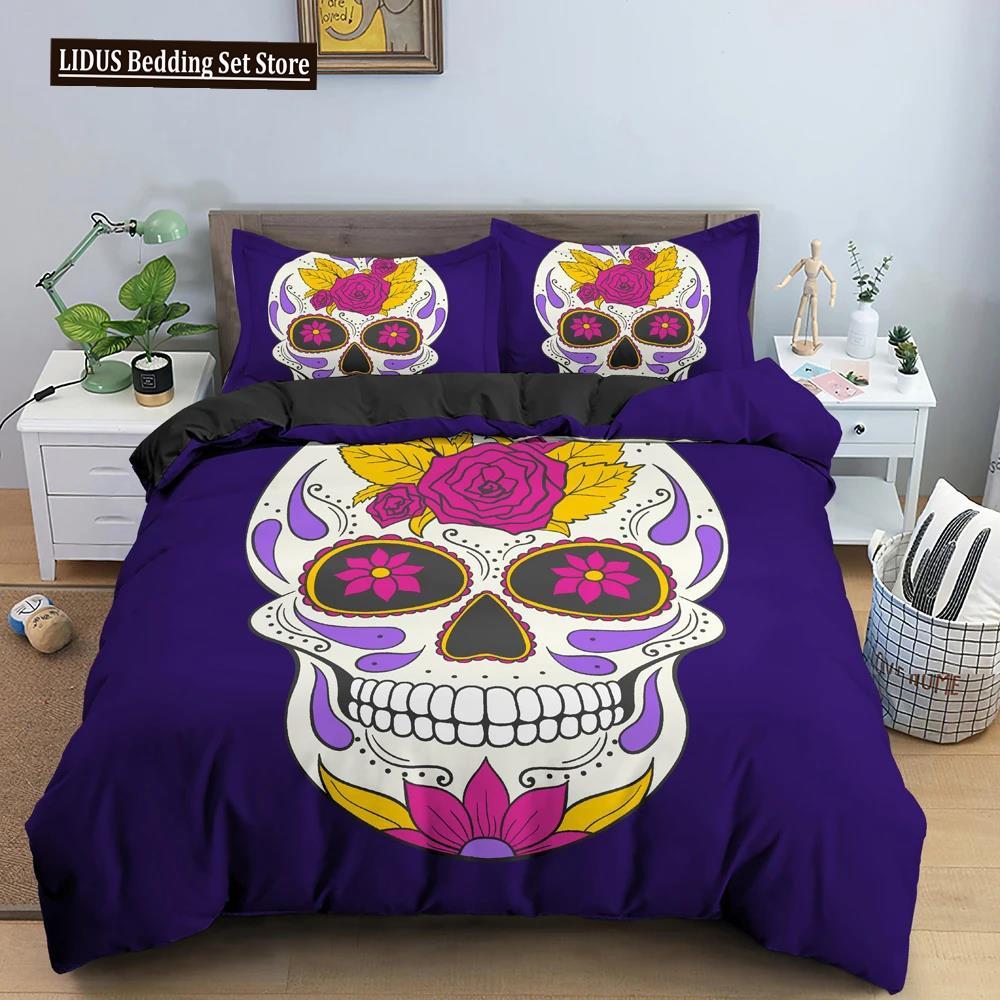 3D Skull Print Bedding Set Skeleton Down Duvet Cover Large Size Quilt 2/3 pcs Gemini Bedroom Decor