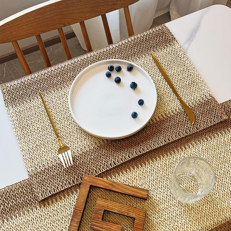 INS-style Paper Rope Woven Placemat, Color-block Holiday Decorative Mat Creative Paper and Jute Blended Heat-resistant Table Mat