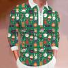 Spring Autumn Men Long Sleeve Zipper 3D Digital Christmas Print Polo Shirt Men Casual Lapel Polo Shirt Tops