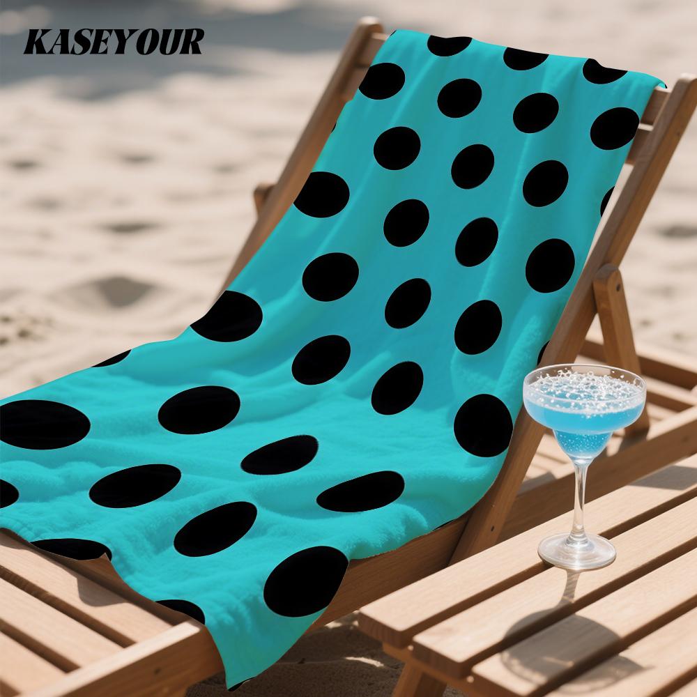 Turquoise & Black Polka Dots Oversized Microfiber Beach Towel Sand Proof Quick Dry, Absorbent for Swimming Pool Travel Camping