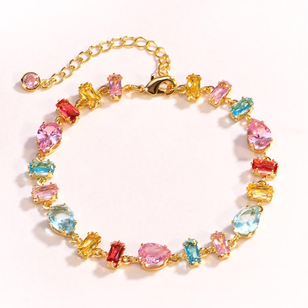 2026 New Sparkling Colorful Crystal Bracelets for Women Ins Metal Chain Bracelet Party Jewelry Valentine's Day Gift