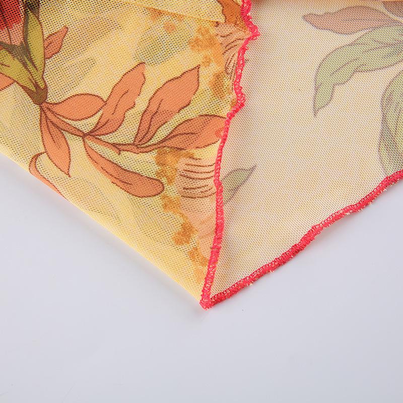 Y2K Mesh, gjennomsiktig blomstert-skjorte, vintage grimeoverdeler, ermeløse, slim fit crop top, Harajuku Streetwear