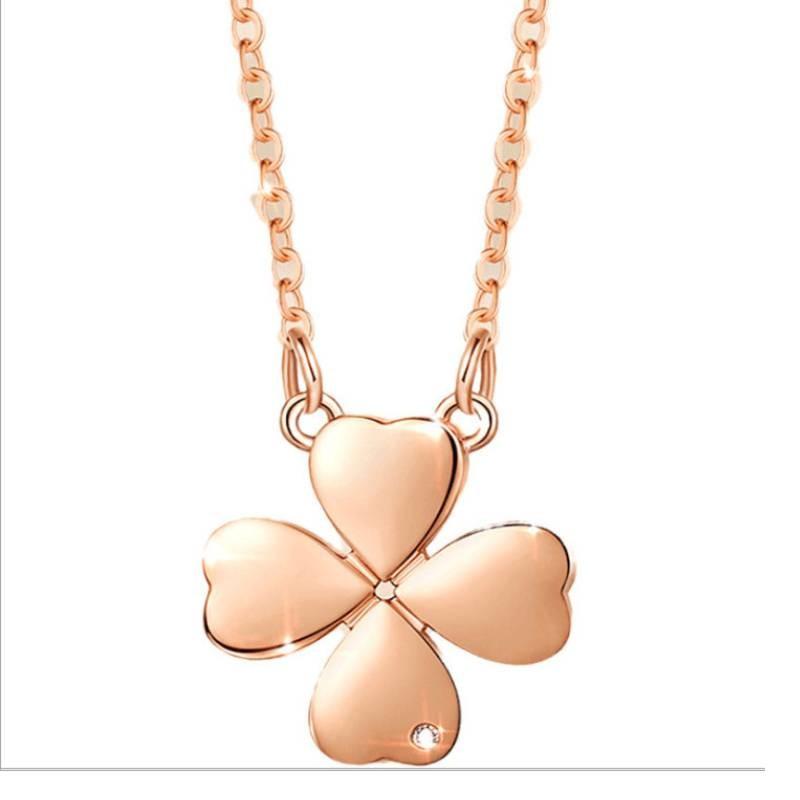 Fashion Four Leaf Clover And Heart Chain Necklace With Decoration Rhinestone