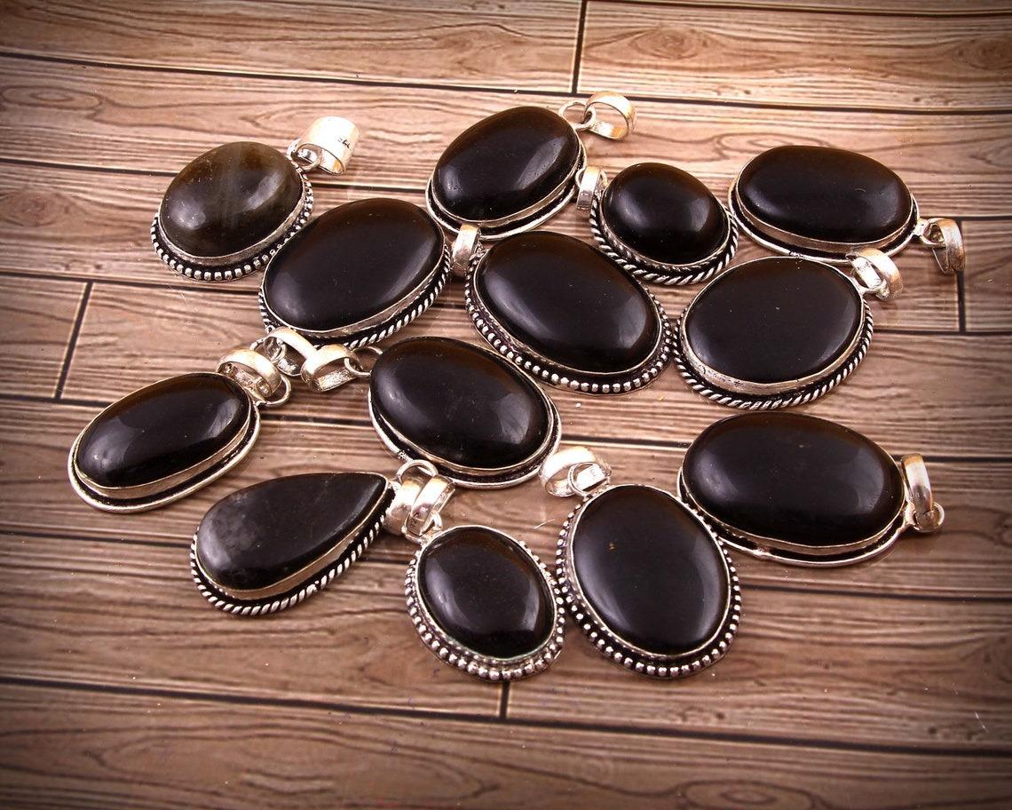 

Black Onyx Gemstone 5pcs Wholesale Pendant Lots 925 Silver Plated Jewelry