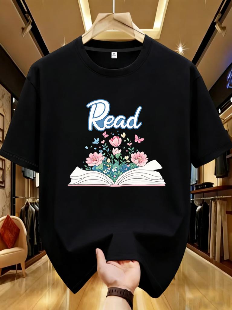 WDS01288With Flowers Butterfly Graphic Plus Size Unisexs Printed Crew Neck TShirt Summer Casual Short Sleeve Street Style