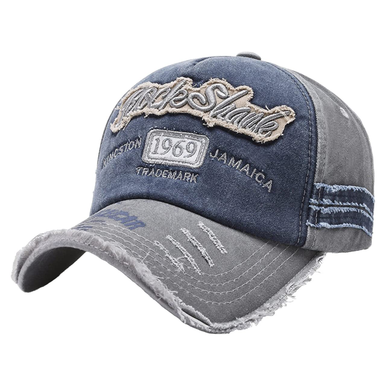 

English American CA524 [White Fang] Hat, Letters, Logo, Cap, Casual, Distressed, Vintage, Sports, Men s, Women s, (Blue)