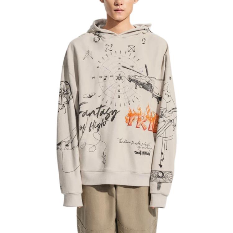 Li-Ning CF Trace Series Letter Print Hoodie Long Sleeve Sweatshirt Unisex Tops Apricot AWDSH33-2