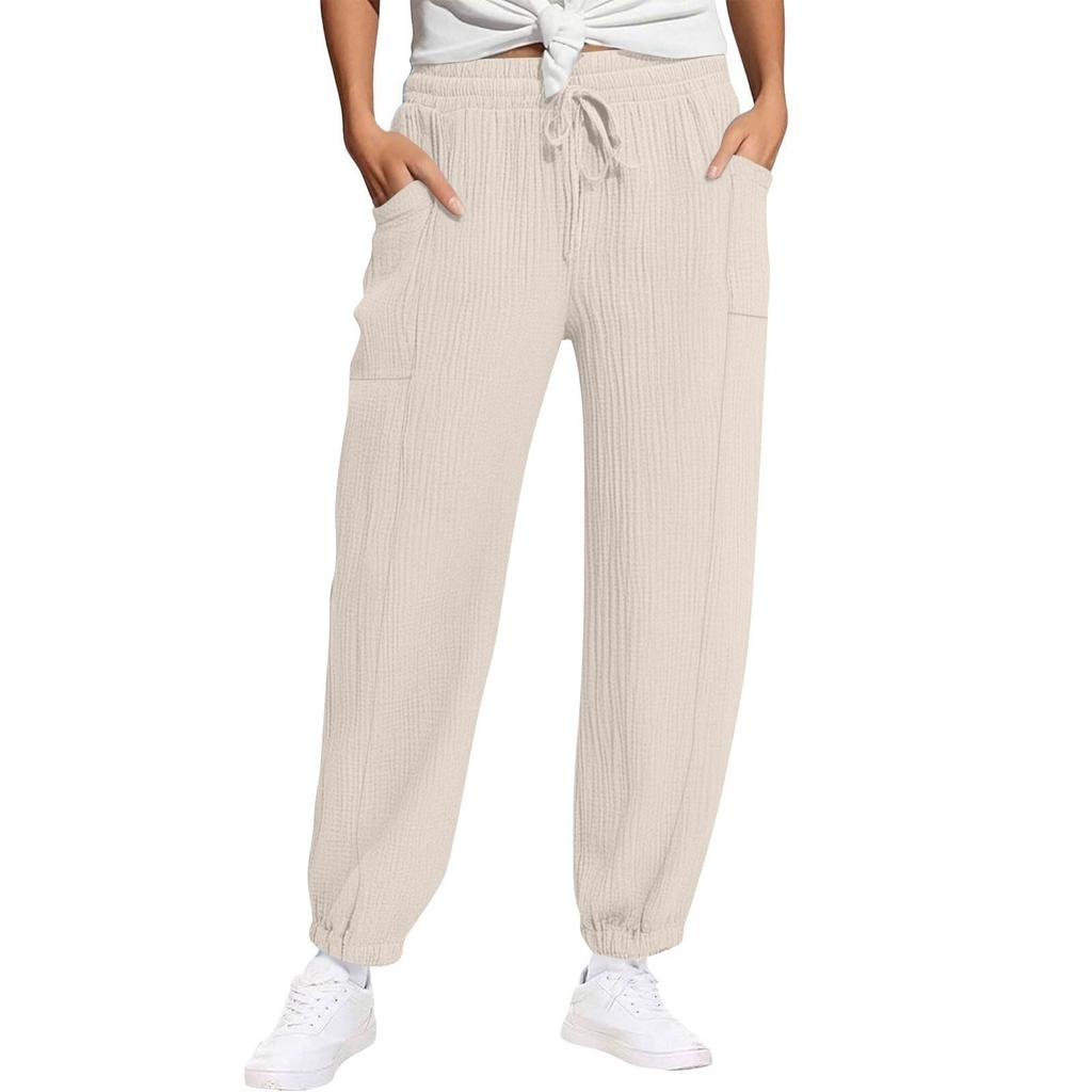 Women's Pants Fashion Casual Pants Solid Color Drawstring High Waist Pants With Pockets