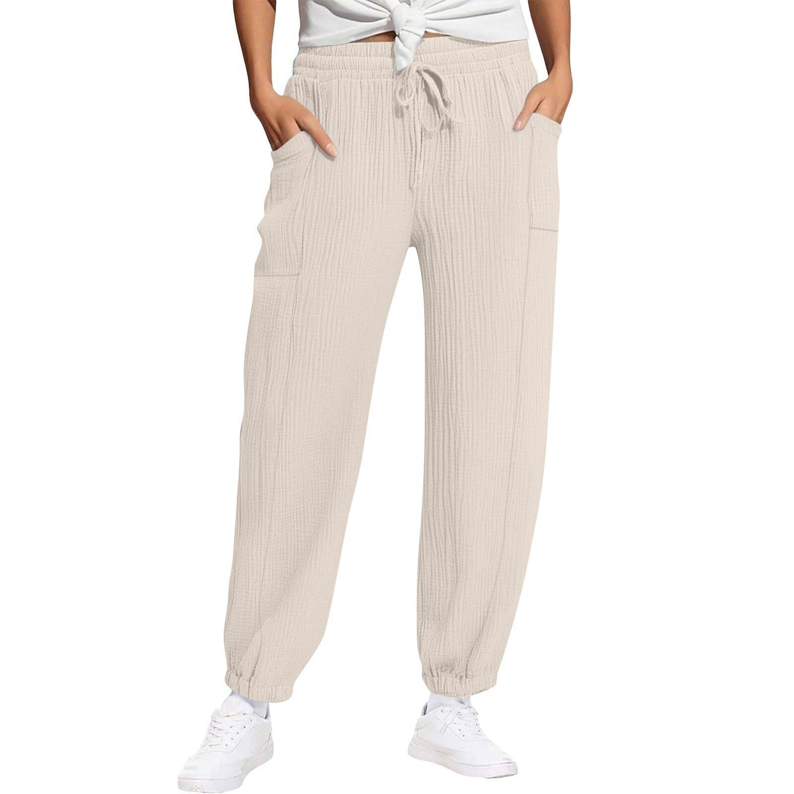 Women s Casual Drawstring Pants with Pockets, Lightweight Loose Fit Cotton Lounge Joggers for Daily Wear, Travel, Yoga XXL