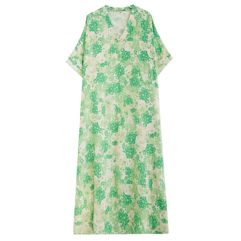 Short Sleeve Plus Size Cotton Vintage Floral New In Dresses for Women Casual Loose Maxi Long Summer Dress