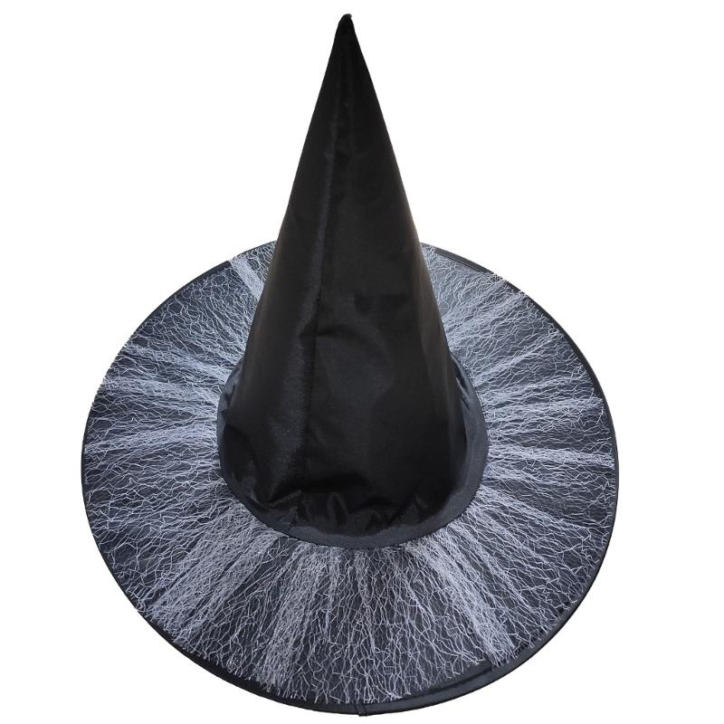 Cosplay Costume Witch Hat Mesh Wizard Hat for All Age Halloween Party Hat Role Play Witch Hat Cloche Hat Headwear