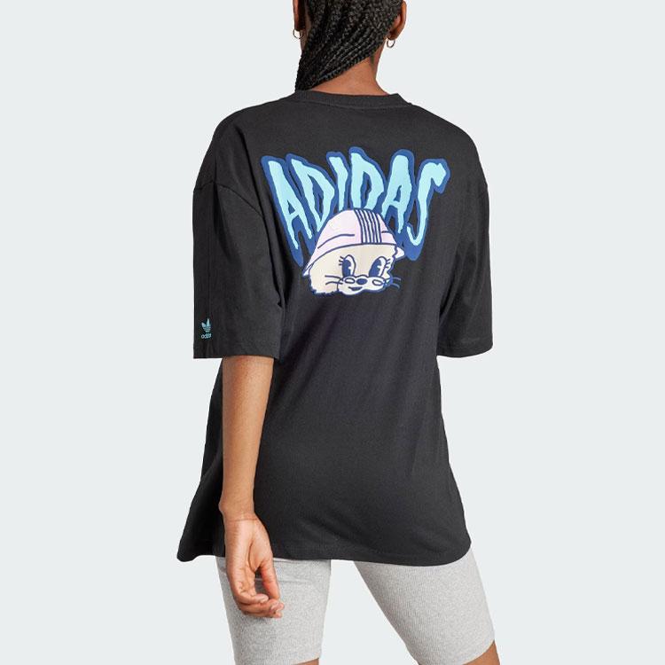 Adidas Originals Trefoil Bunny Graphic Baby Tee With Cartoon Print Women Tops Black IV9298