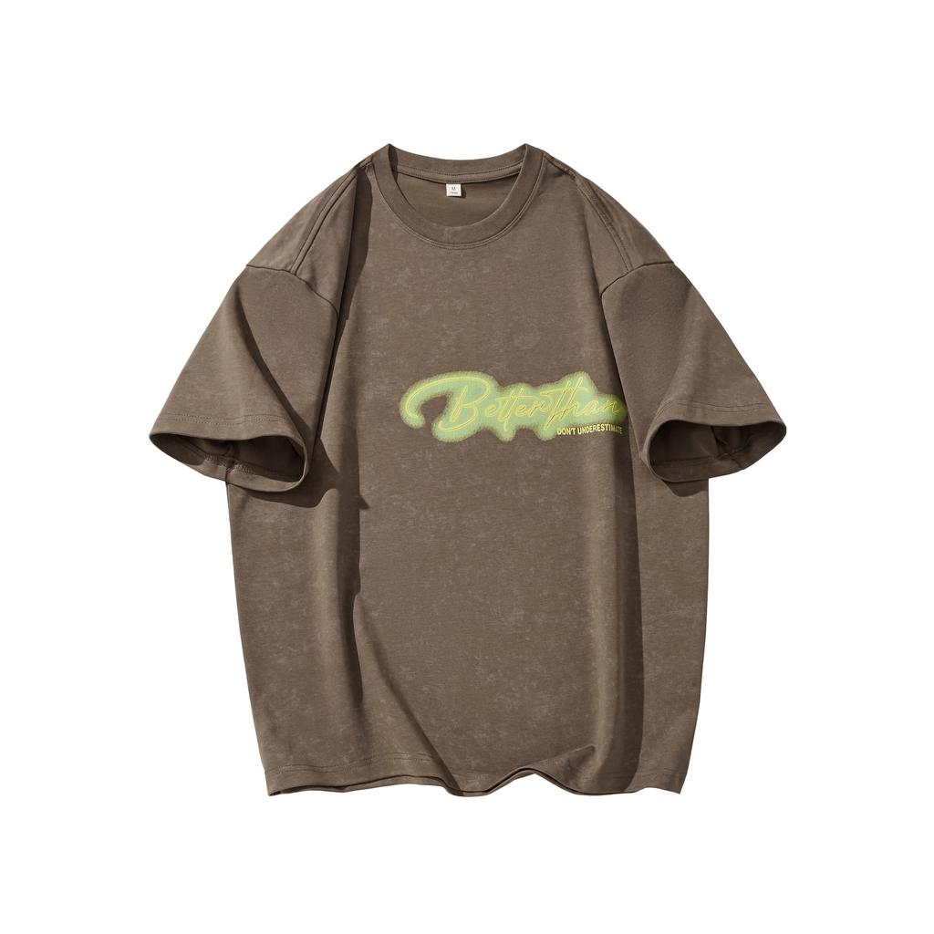 300g Heavy Pure Cotton Short-sleeved T-shirt for Men's Summer New Loose Round Neck Retro Printed Top