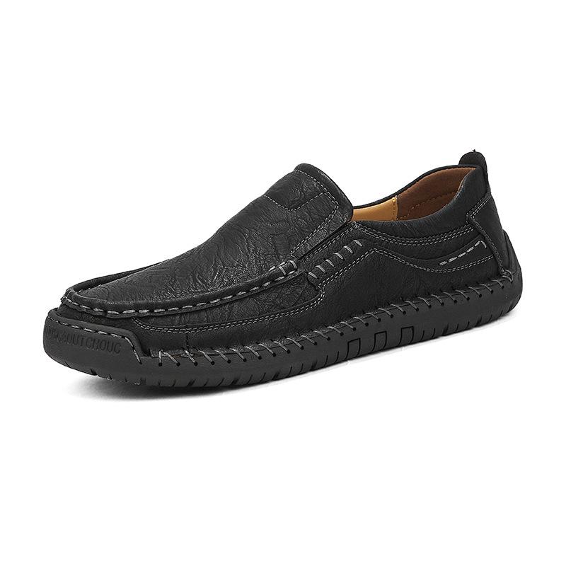 Men's Hand-stitched Slip-on Leather Loafers - Outdoor Casual Flat Driving Shoes, Plus Size Available.