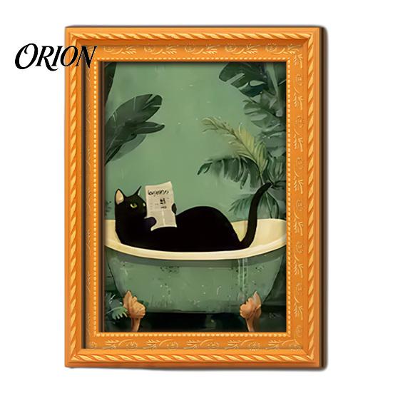 Retro Aesthetic Home Decor Accents Funny Wooden Fridge Magnets Frame, Cute Cat in Bathroom Magnetic Easy Swap Frames for Pictures Refrigerator Locker