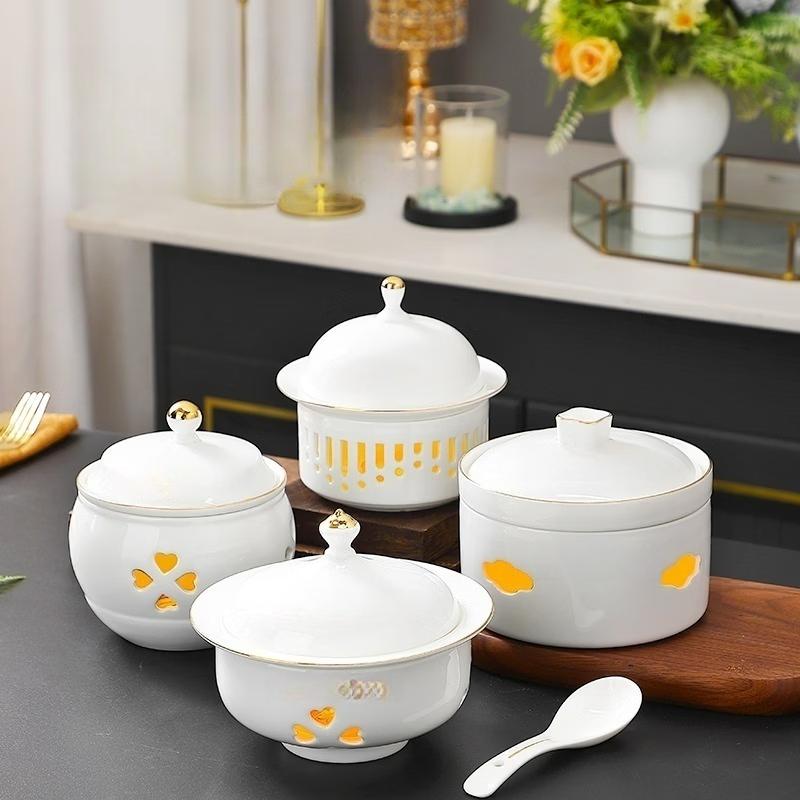 Zhi Shi Bone China Stew Bowl with Candle Warmer