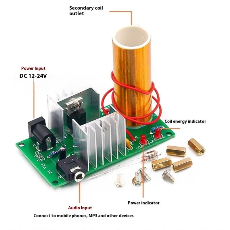 1 Set Dc15-24V 15W Tesla Music Coil Plasma Speaker Fun Kits Arc Plasma Magical Scientific Toy Mini Tesla Coil Diy Electronic Kit