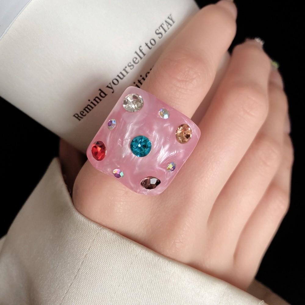 Bonbonfarbener Geometrischer Ring Koreanischer Stil Großer Schlichter Kuppelring Harz Strassring Schmuck Geschenke