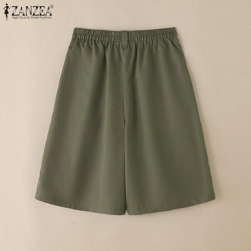 ZANZEA Pantaloni scurți largi pentru femei, casual, de vară, cu talie elastică, stiluri de vară