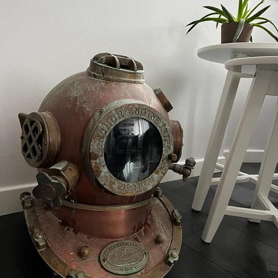 Rare Green Old Look Royal Navy Diving Helmet ~ Anchor Engineering Diving Helmet ~ Marine Rare Antique Old Divers Helmet Décor ~ Gift Item