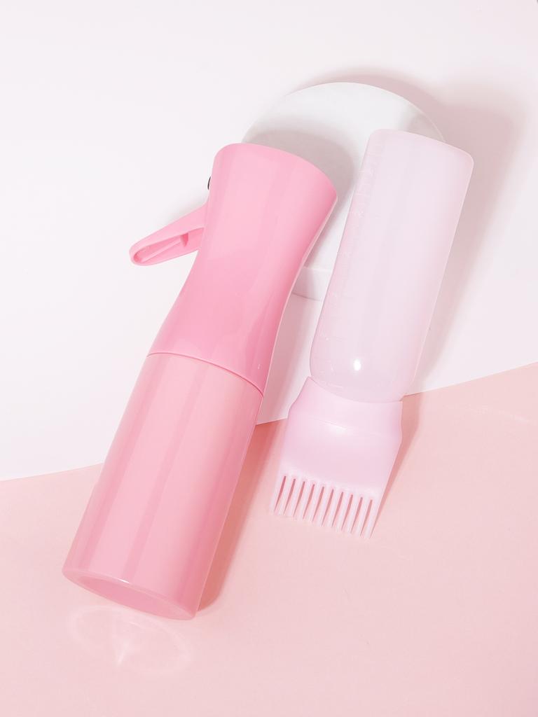 2 pcs/set 200ml hair care pump spray bottle refillable shampoo bath belt comb bottle hair salon set Special for real hair wigs