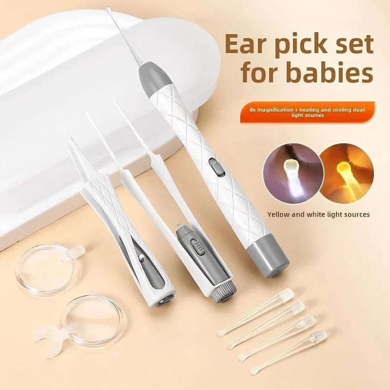 Luminous Ear Spoon Set Ear Wax Removal Cleaning Tweezers LED Light Earpick Nose Clip Children Adults Ear Care Tools Kit