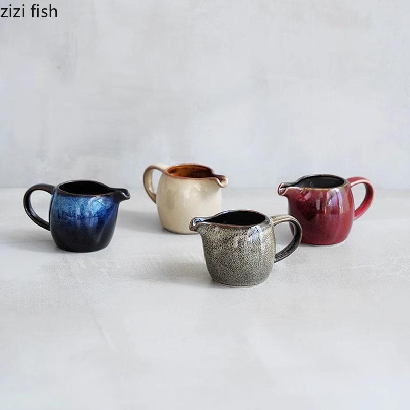 Kiln Changes Creative Ceramic Milk Jug with Handle Restaurant Steak Sauce Pot Milk Pot Gravy Boats Kitchen Retro Seasoning Tools