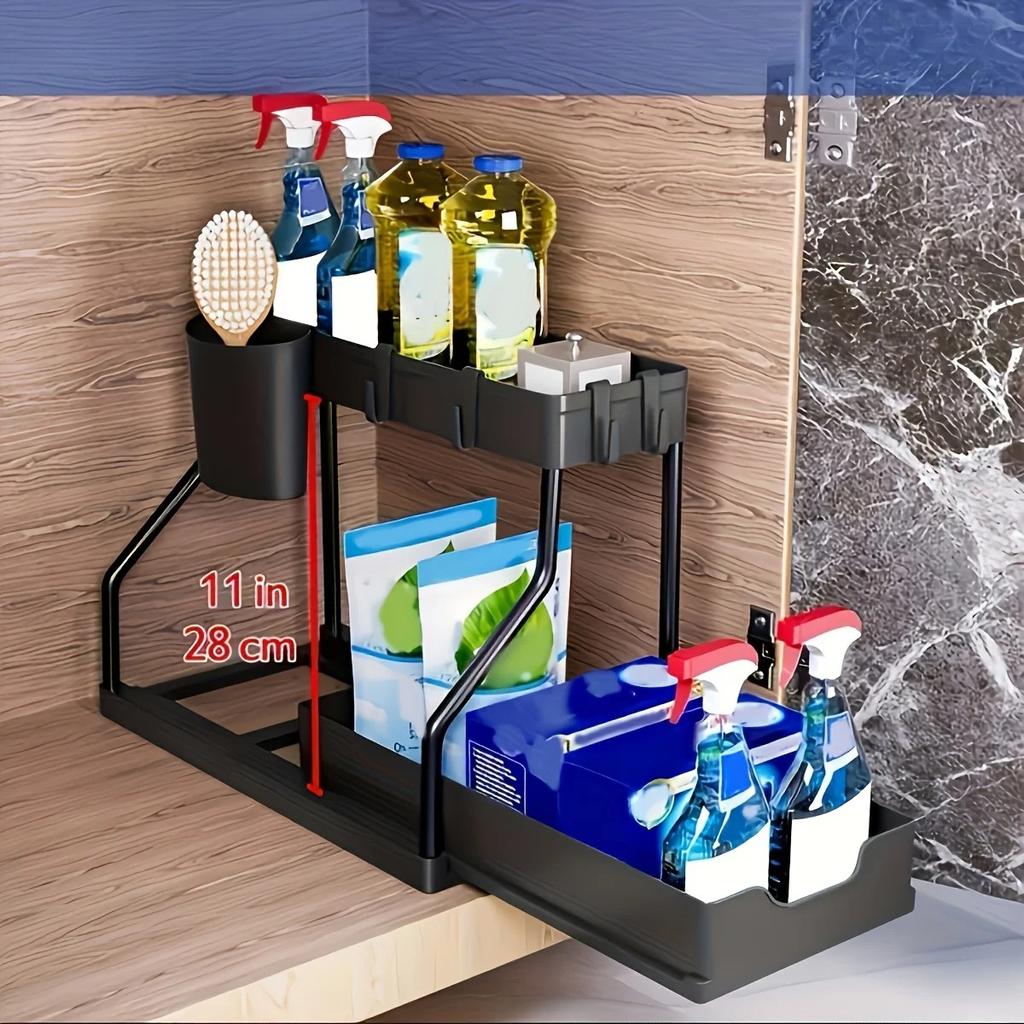 1pc  Plastic Storage Organizer Pull-Out Drawer Kitchen Bathroom Space-Saving Durable Large Capacity
