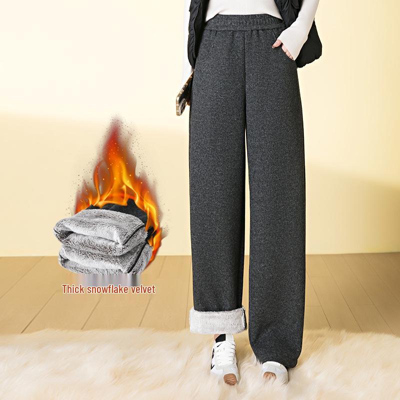 

2026 Winter Gray Snowflake Velvet Wide-Leg Pants - High-Waisted, Plus Velvet, Thickened for Warmth Double Extra Large серый