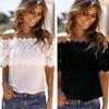 Offshoulder Short Womens Sleeve Lace Hollow Baggy Casual Tshirt Blouse Tops