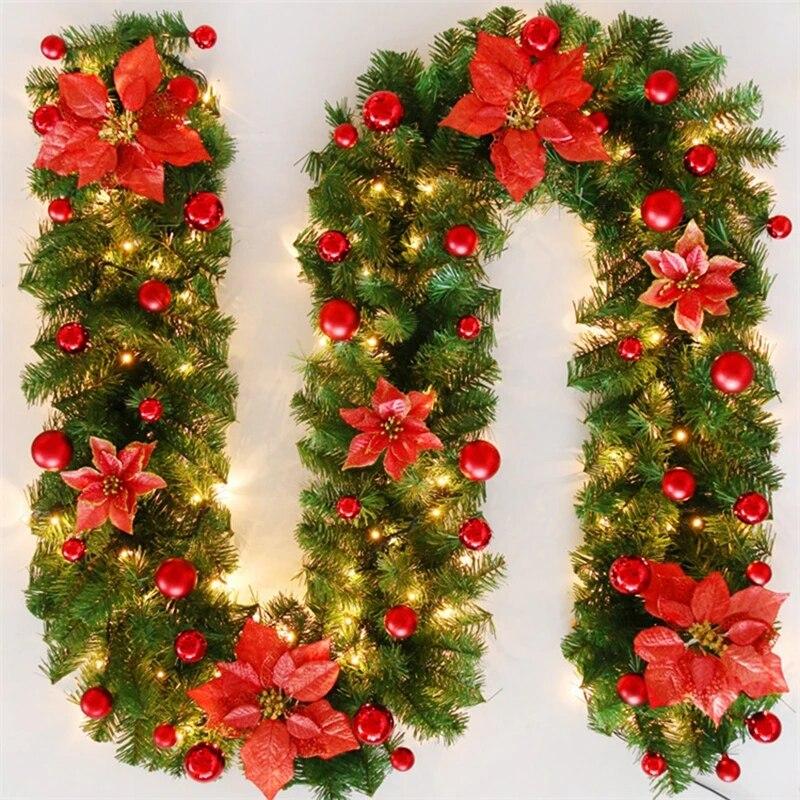 2.7M Christmas LED Garland Decoration Wreath LED Rattan Garland Decorative Green Christmas Artificial Xmas Tree Rattan Banner