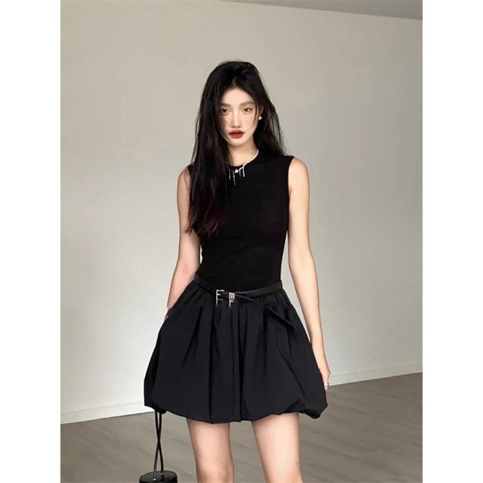 Niche Women s Black Floral Short Dress - French Style & Trendy Design Extra Large