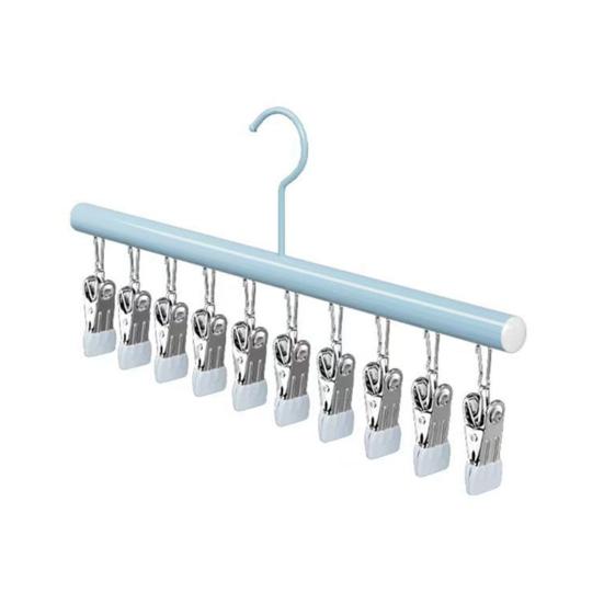 Сушилка для одежды с 10 регулируемыми зажимами, металлическая конструкция, вешалки для брюк, леггинсов, шарфов, вешалка для штанги в шкафу, органайзер для подвешивания синий