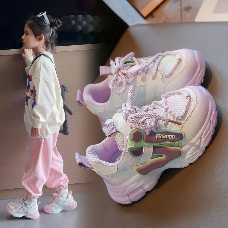 2025 Autumn Classmates Girls Sports Shoes Children's Soft-soled Fashion Dad Shoes Medium and Large Children's Non-slip and Lightweight Running Shoes